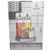 Wholesale - 4 PC SALT/PEPPER/VINEGAR-OIL SET, UPC: 041979207816